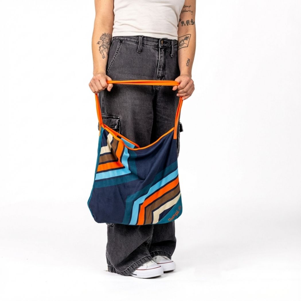 Tech Towel Tote - Midnight Retro Stripes
