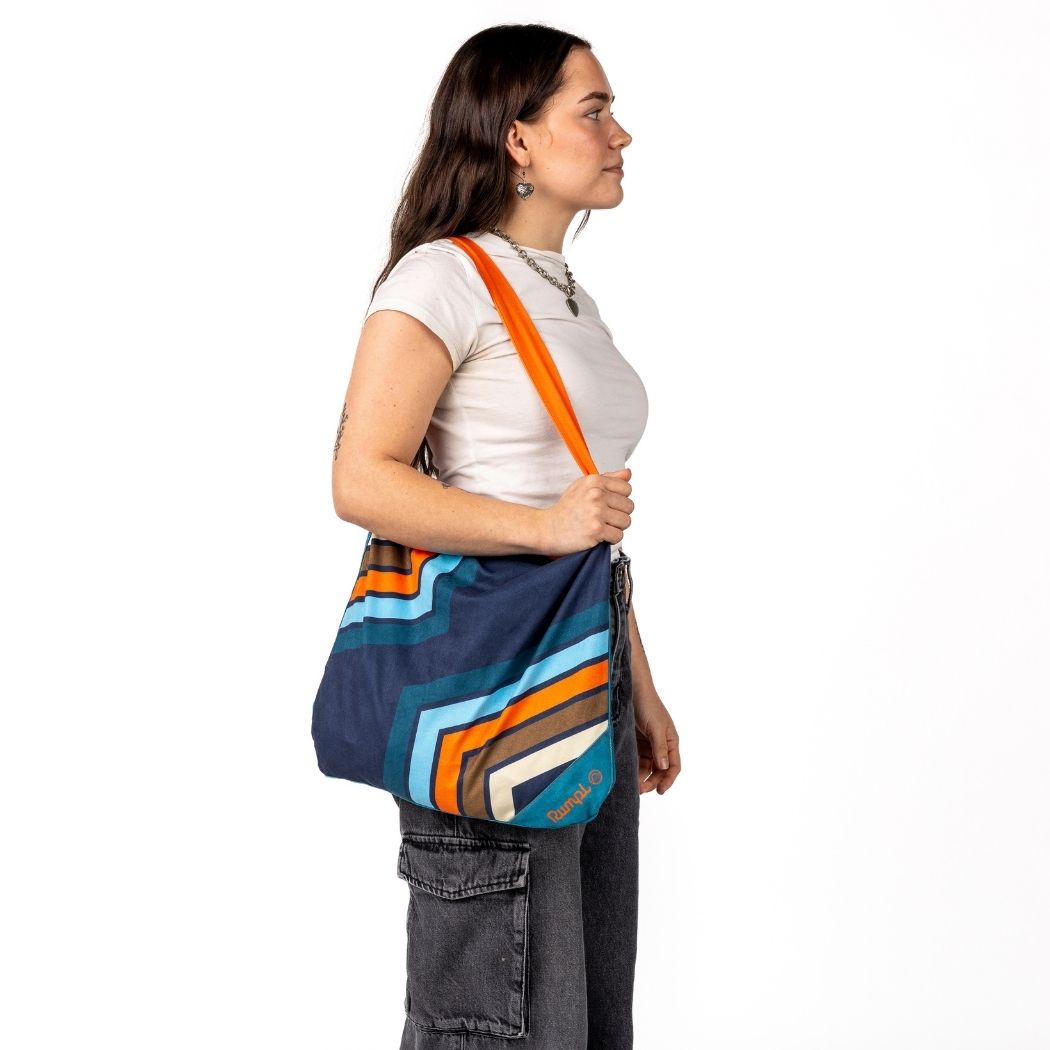 Tech Towel Tote - Midnight Retro Stripes